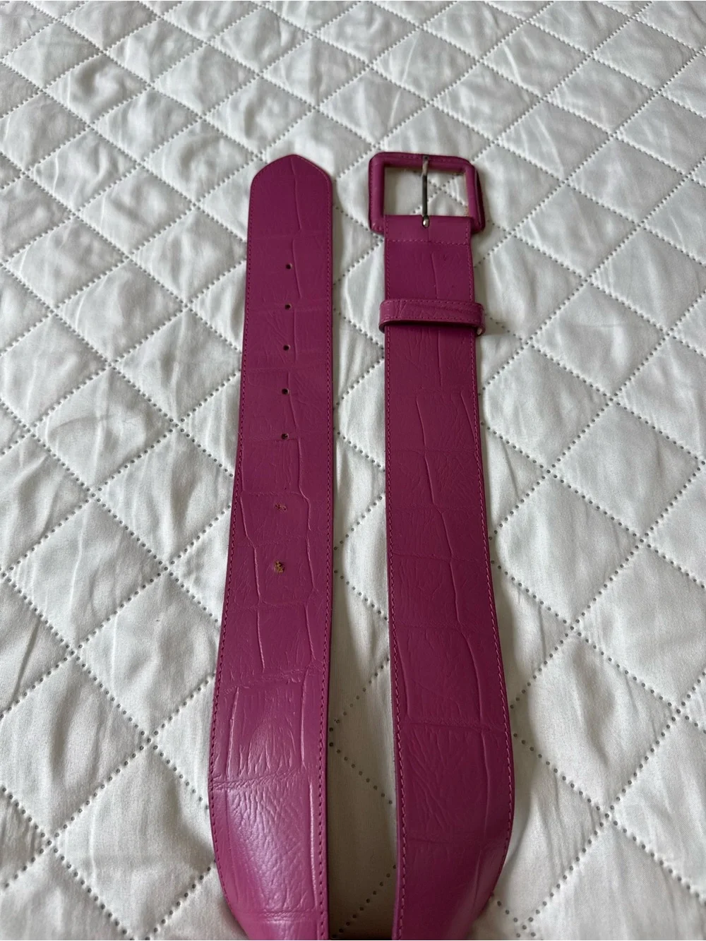 Wide Pink Leather Belt Croc Embossed Statement Waist Belt Size S/M Vintage Y2K